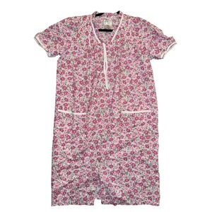 Madison's Best Pink Floral House Dress Snap Front Duster Pockets Medium